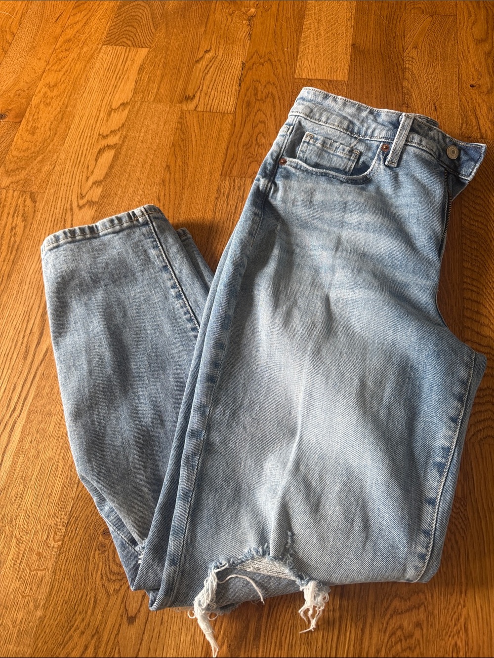 Old Navy Light Blue Boyfriend Jeans with Distressed Hem